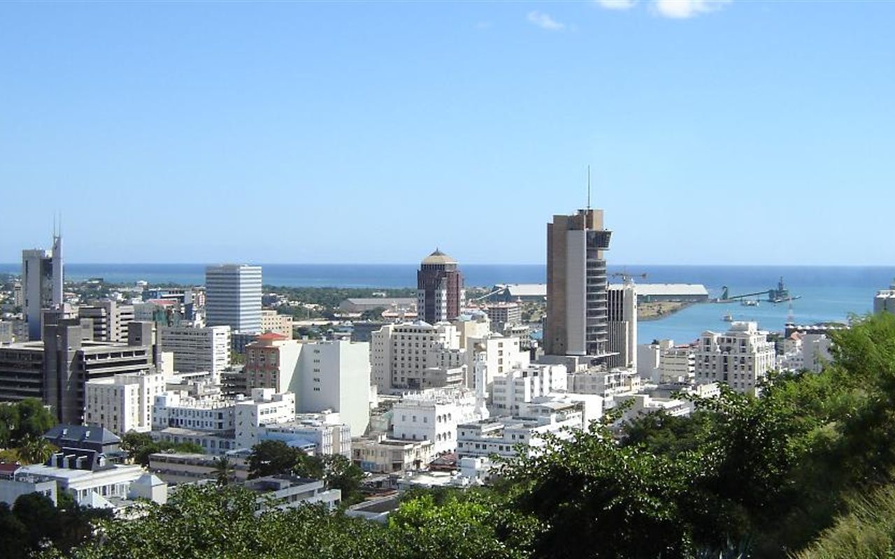 The Port Louis skyline and harbour in Mauritius